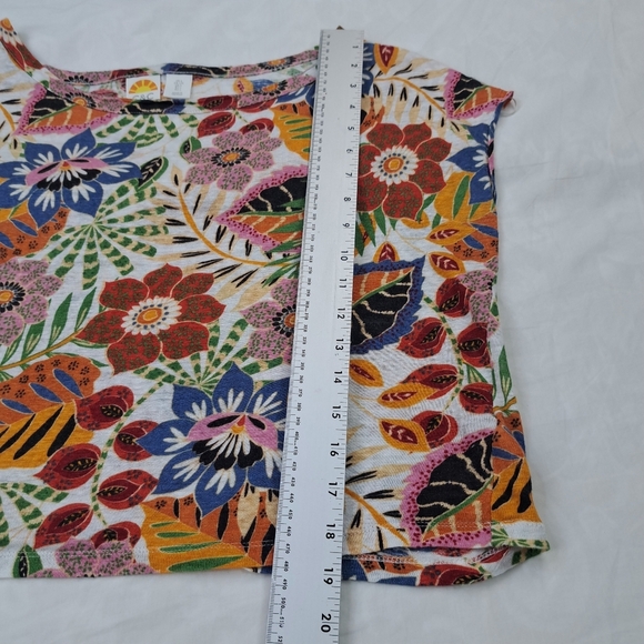 C & C California Linen Top Womens Pullover Semi Crop Floral Size L - Picture 9 of 10